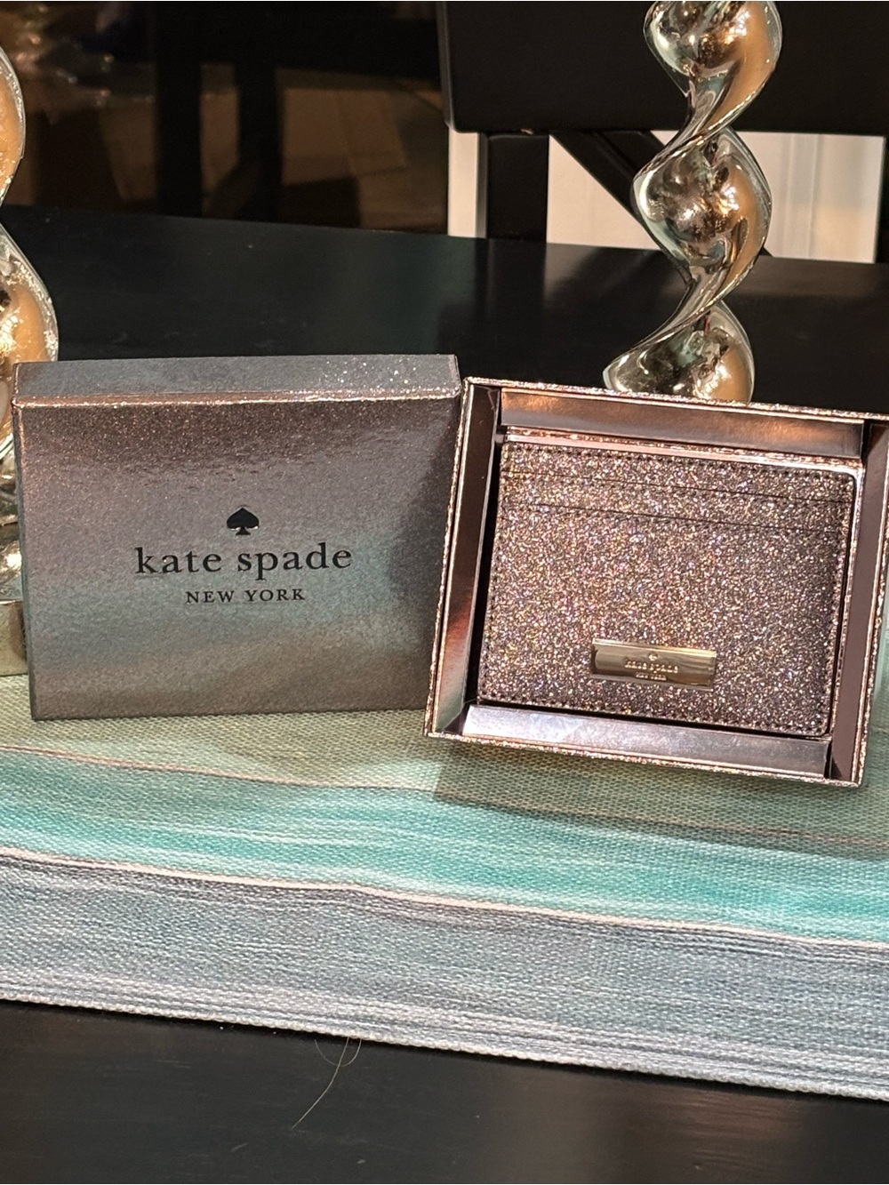 NIB Kate Spade Kenzie Glitter Small Cardholder Wallet Candied Flower 4”W x 3”H